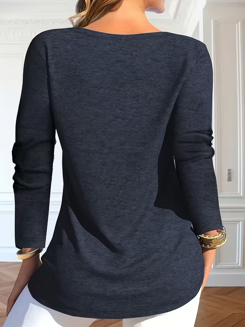 Keziana | Top V Neck Criss Cross Button Trim