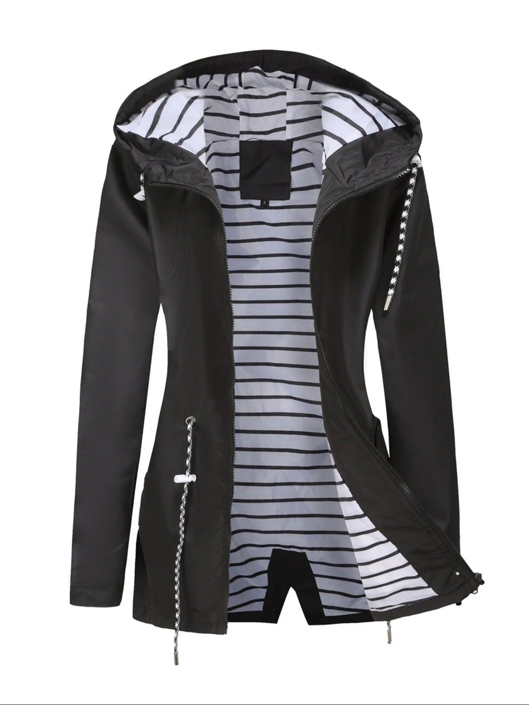 Philomena | Hooded Coat with Adjustable Waist and Striped Lining