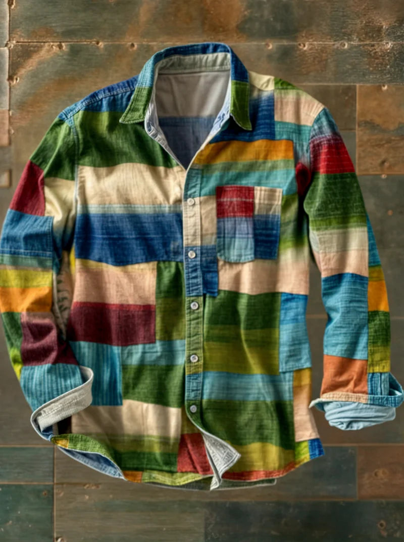 Germaine | Patchwork Print Unisex Button-Up Shirt