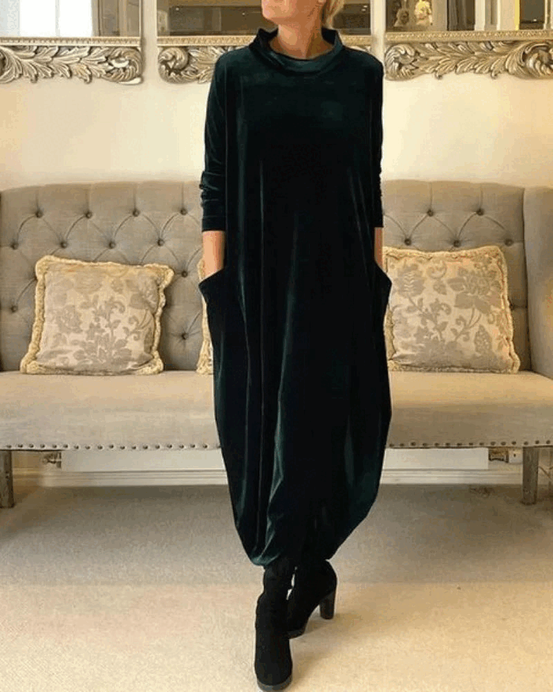 Layeena | Velvet Pocket Midi Dress