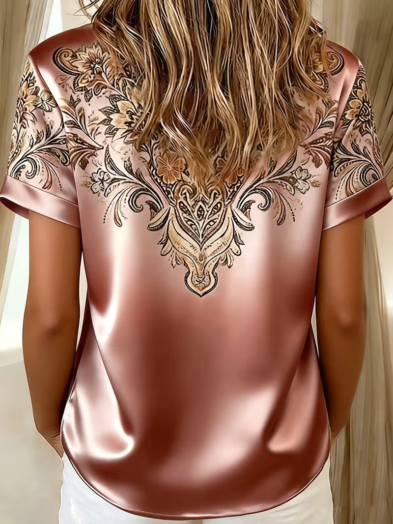 Zirmela | Floral Print Short Sleeve Button Up Blouse