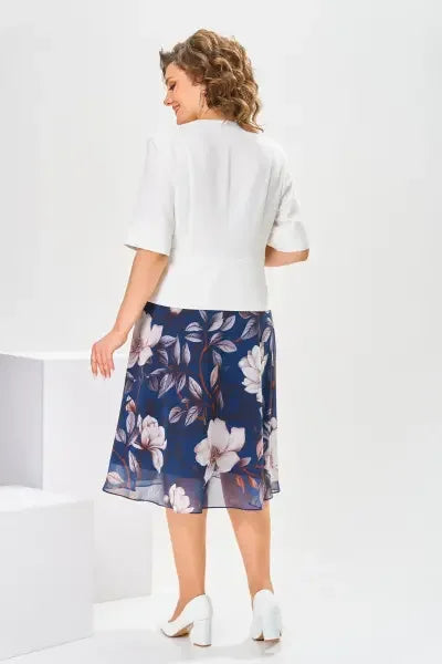 Barnes | Floral Midi Dress With White Jacket