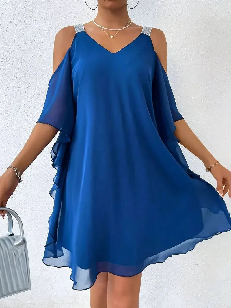Lilliana | Cold Shoulder Chiffon Style Mini Dress