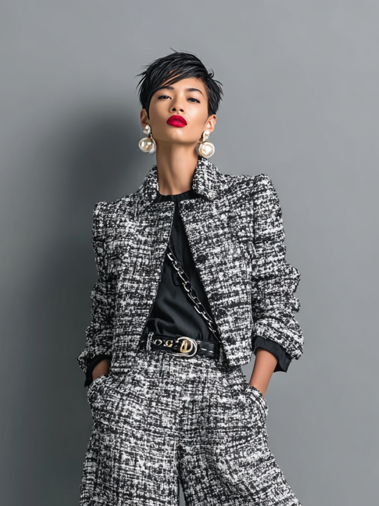 Aderet | Tweed Style Jacket Wide Leg Set