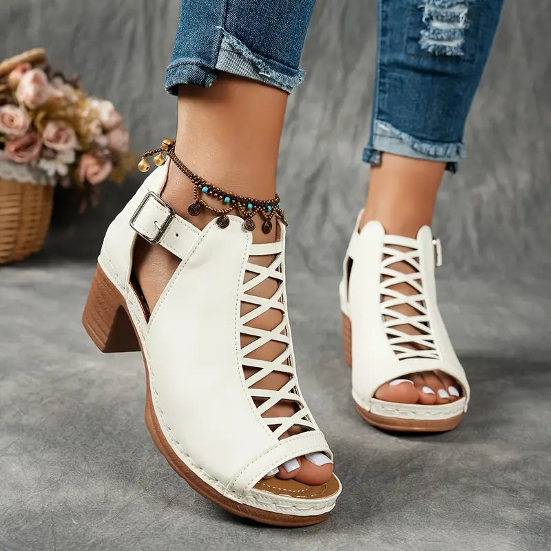 Alexia | Peep Toe Cut Out Block Heels