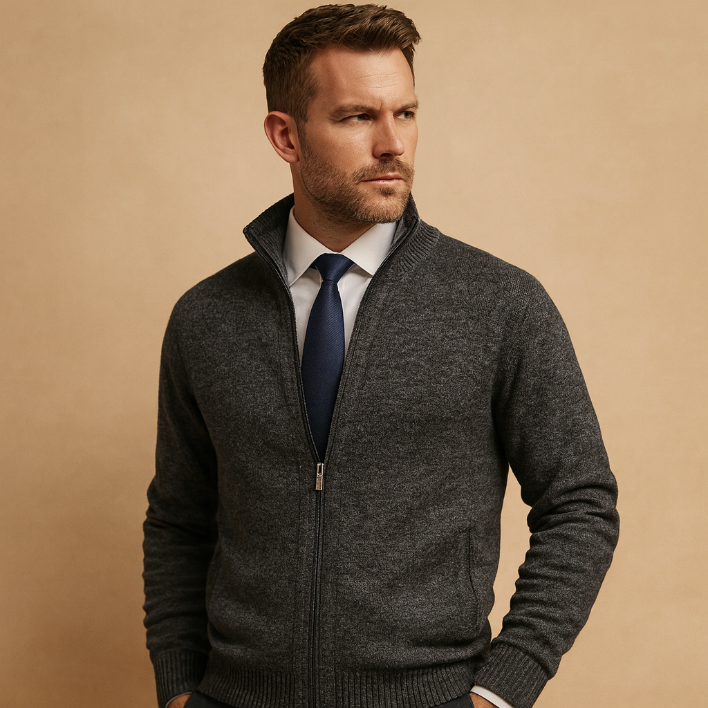 Placido | Cardigan with Full Zipper and Stand Collar