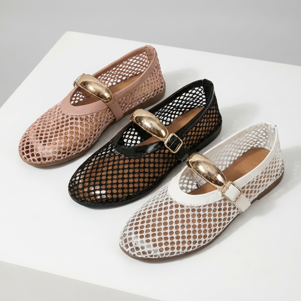 Anahi | Flat Shoes Mesh Mary Jane Buckle Strap
