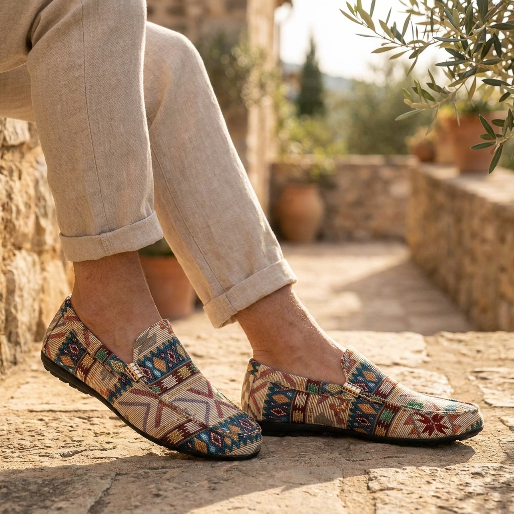 Anneloes | Moccasin Loafers with Geometric Pattern and Buckle