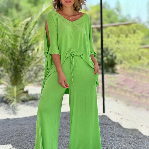 Lucee | Wide Leg Trouser Set Split Sleeve