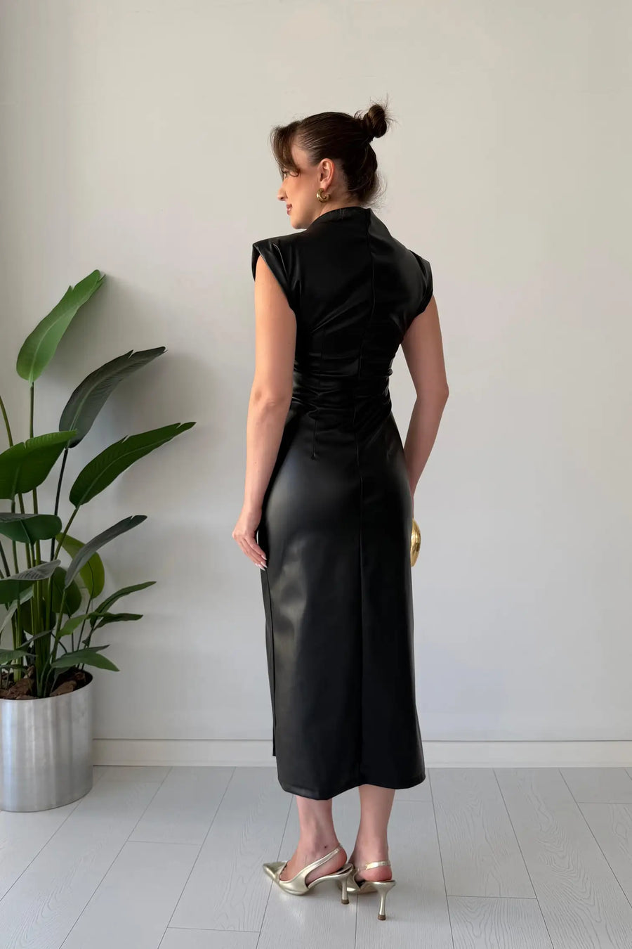 Claudine - Sleeveless Belted Midi Faux Leather Dress