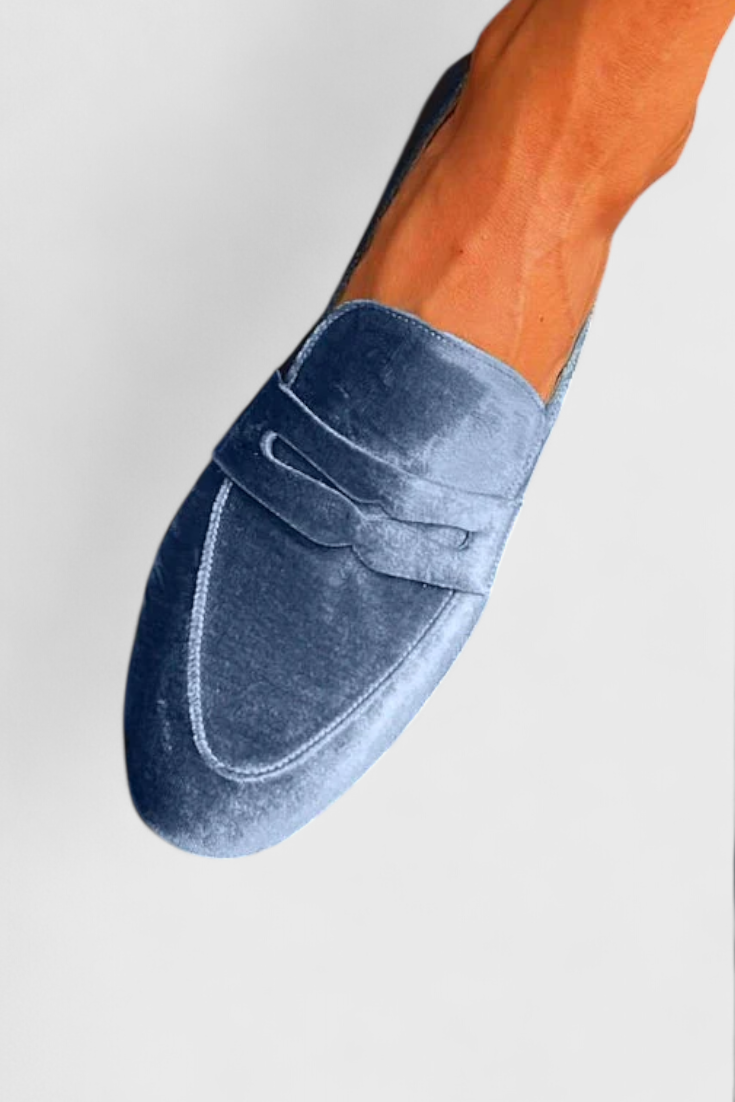 Navarro - Blue Velvet Style Penny Loafers