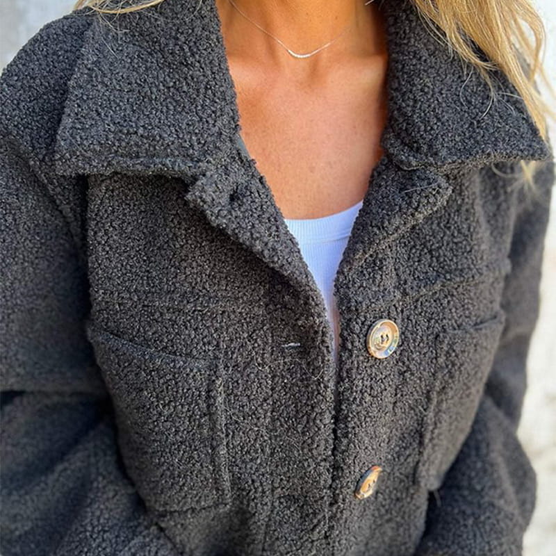 Alwina | Teddy Button-Up Collared Pocket Jacket