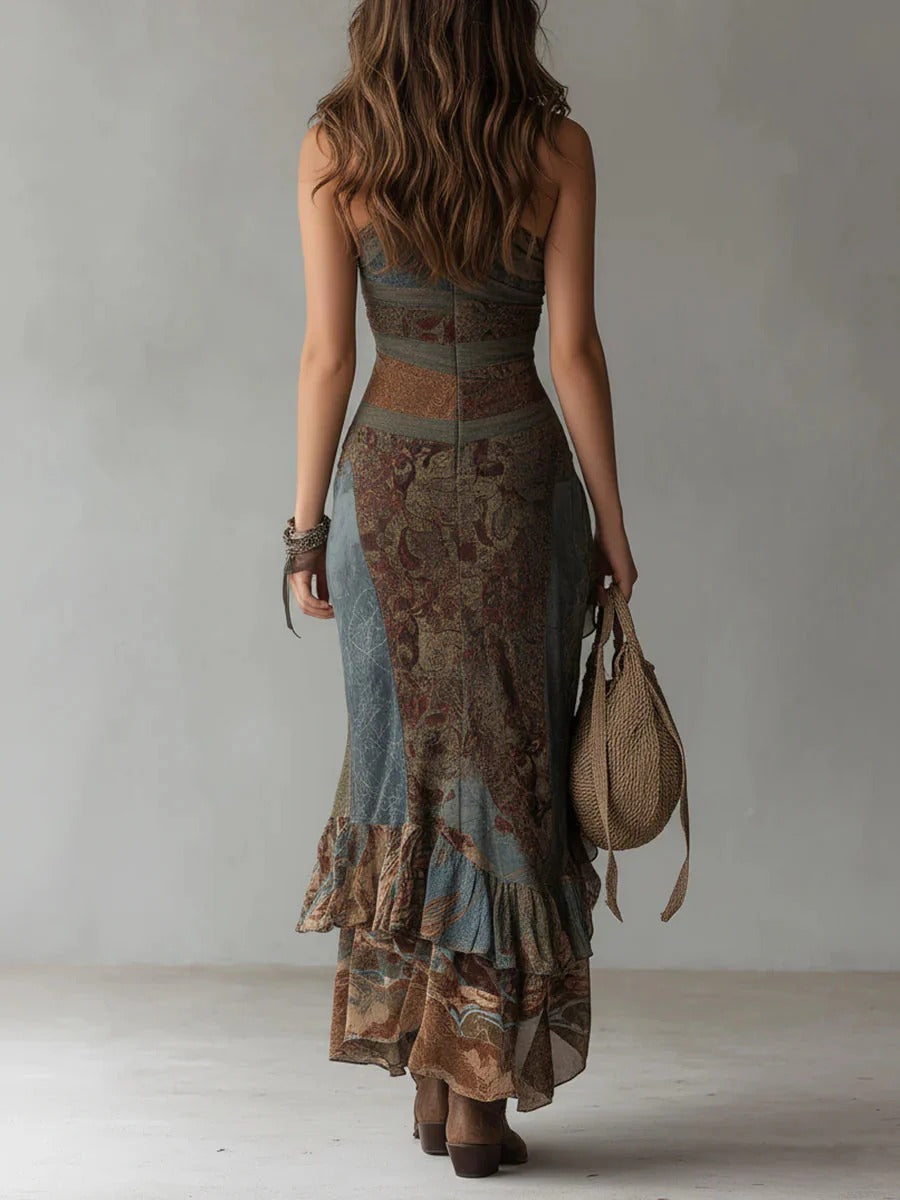 Tihana | Boho One-Shoulder Ruffle Maxi Dress