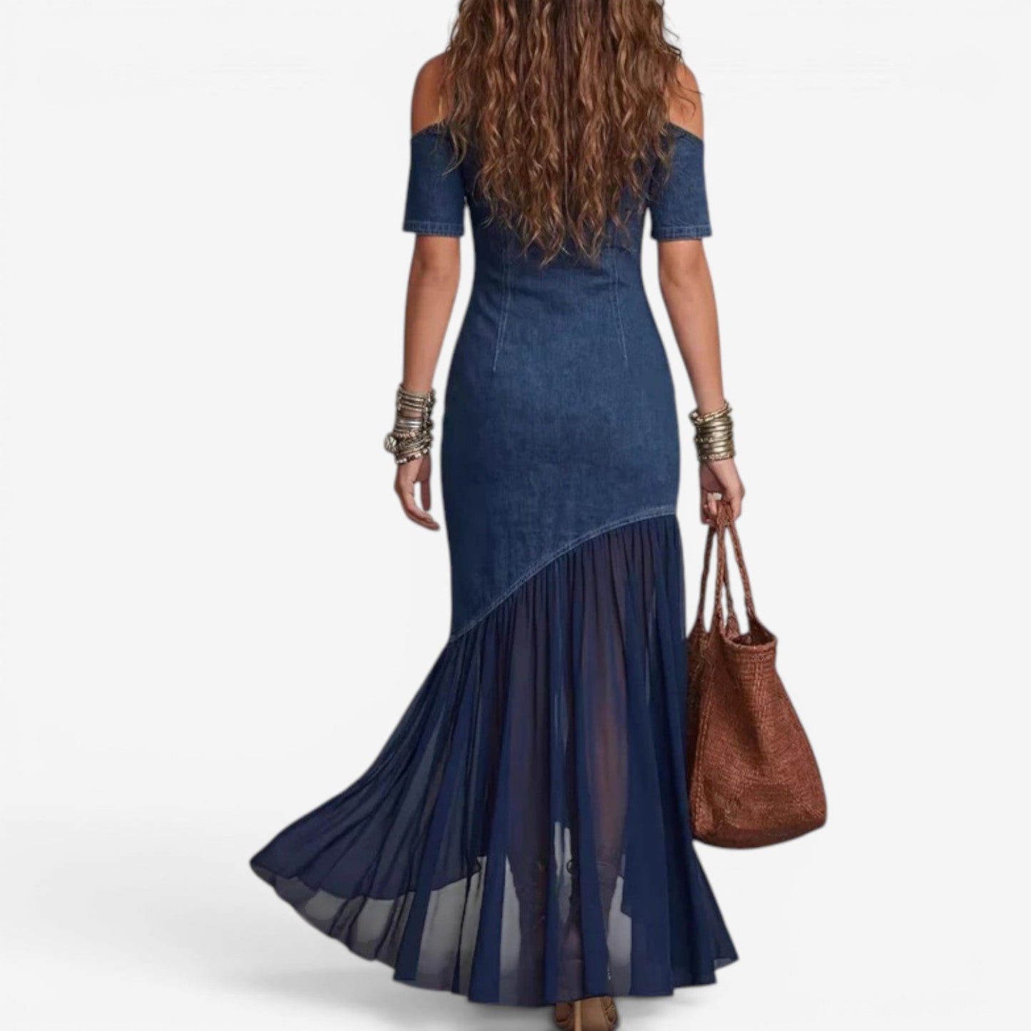 Lyttia | Denim-Style Cold Shoulder Maxi Dress