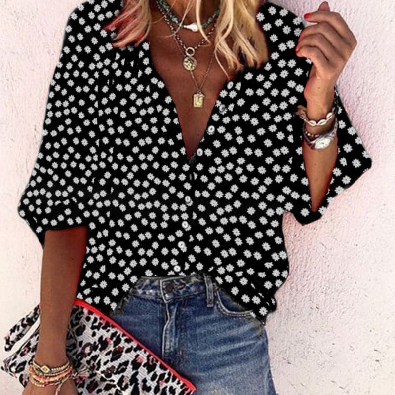 Nathally | Floral Print V Neck Button Blouse