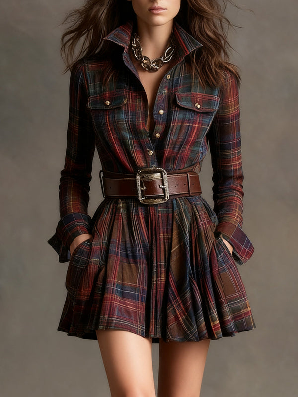 Keshet | Plaid Long Sleeve Mini Dress