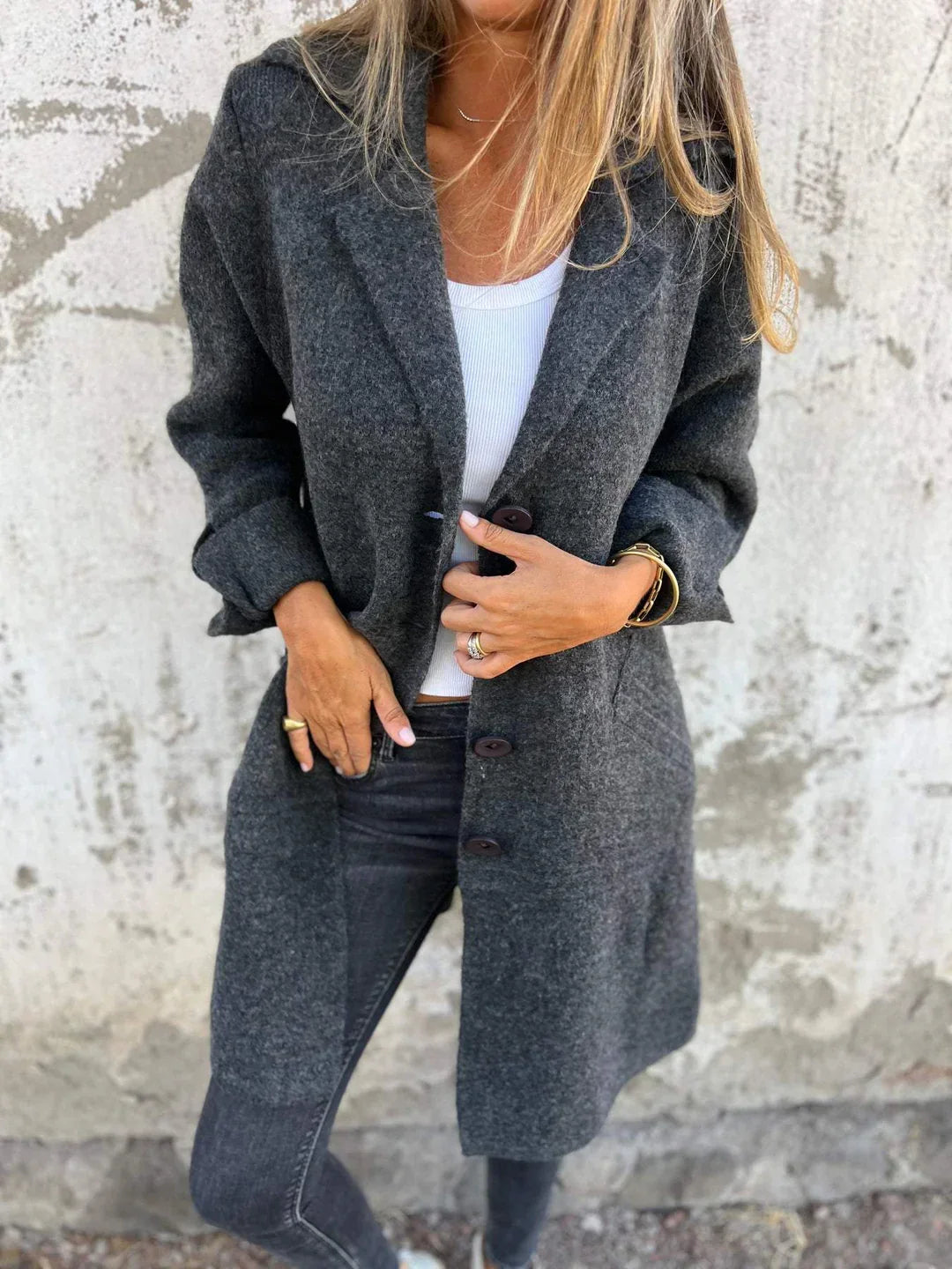 Baylea | Long Button Front Coat With Lapels