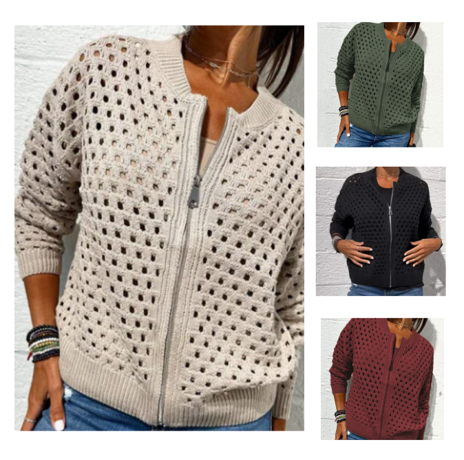 Raluca | Knitted Open Stitch Zip Jacket