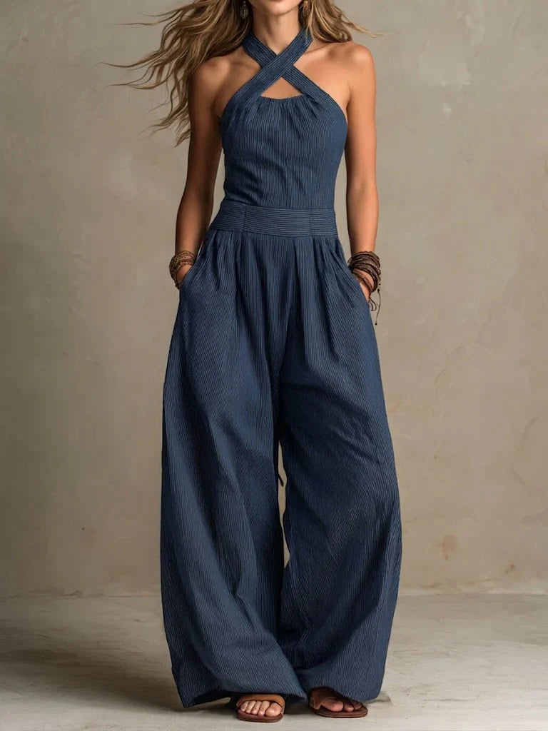 Jazmine | Cross Halterneck Wide Leg Jumpsuit