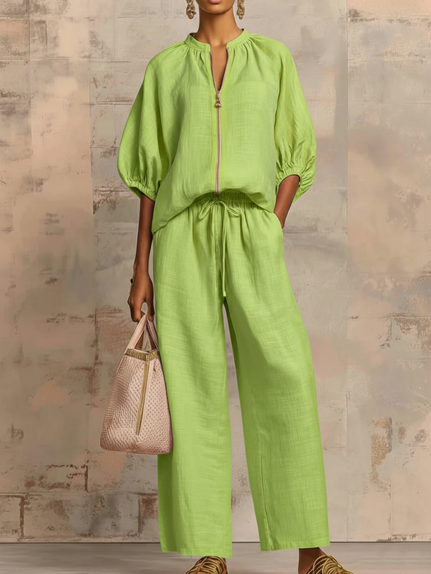 Alysha | Two-Piece Zip Top Wide-Leg Trouser Set