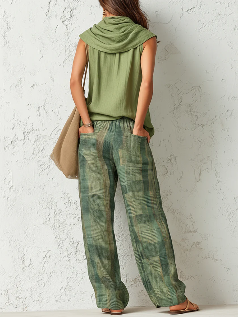 Nidya | Sleeveless Green Top and Trousers Set