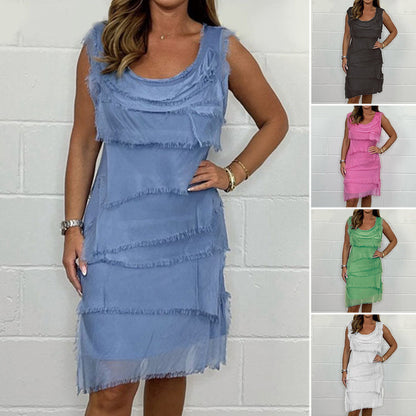 Griselda | Sleeveless Layered Fringe Detail Midi Dress