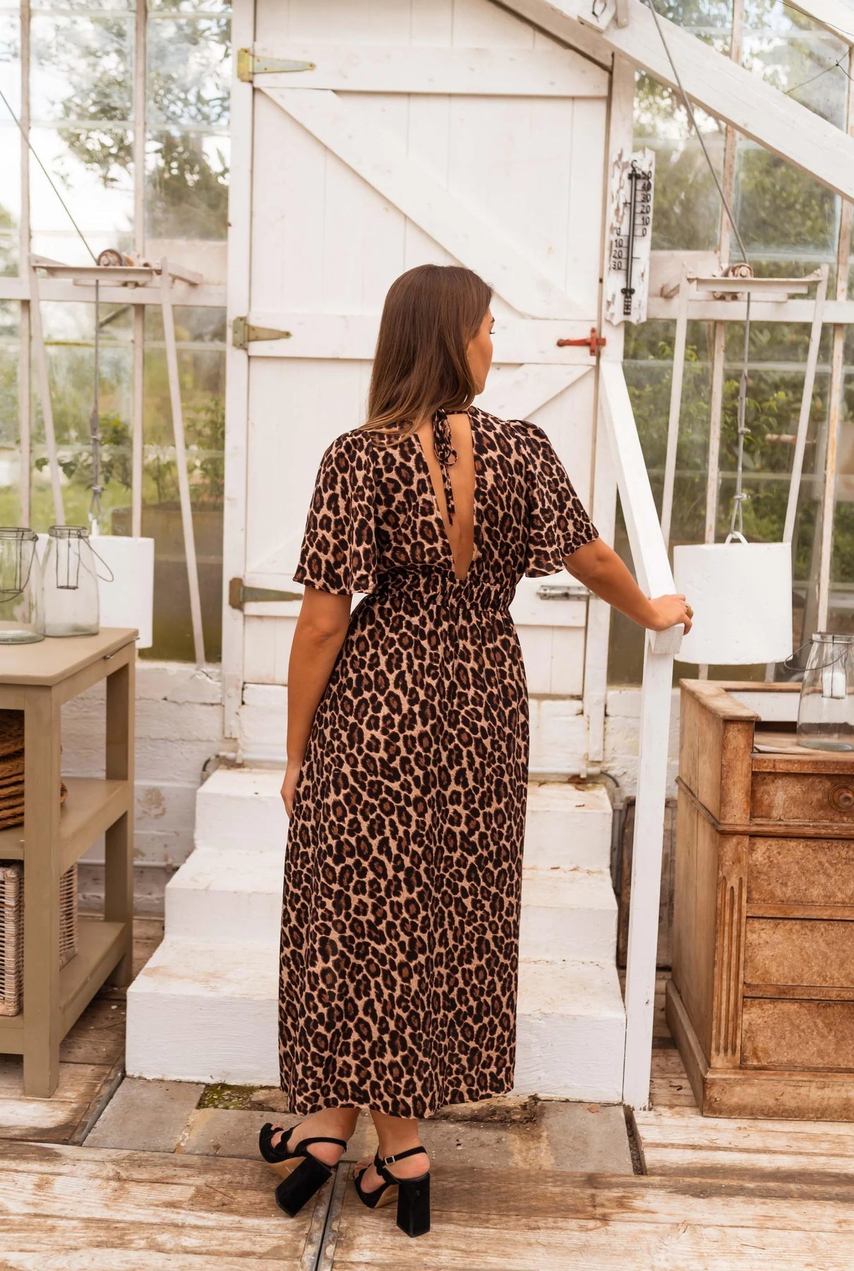 Coralie | Leopard Print Flutter Sleeve Midi Dress