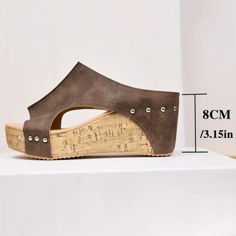Layen | Cork Effect Platform Wedge Sandals