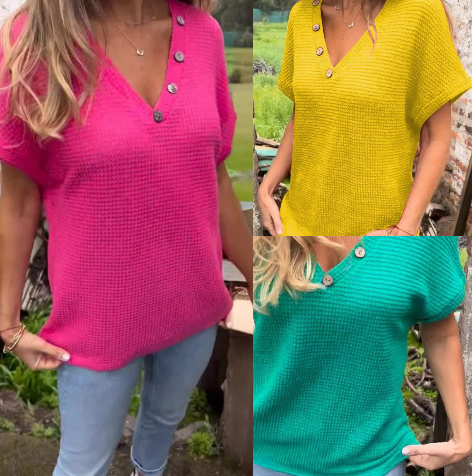 Lindse | Short Sleeve Textured V Neck Top