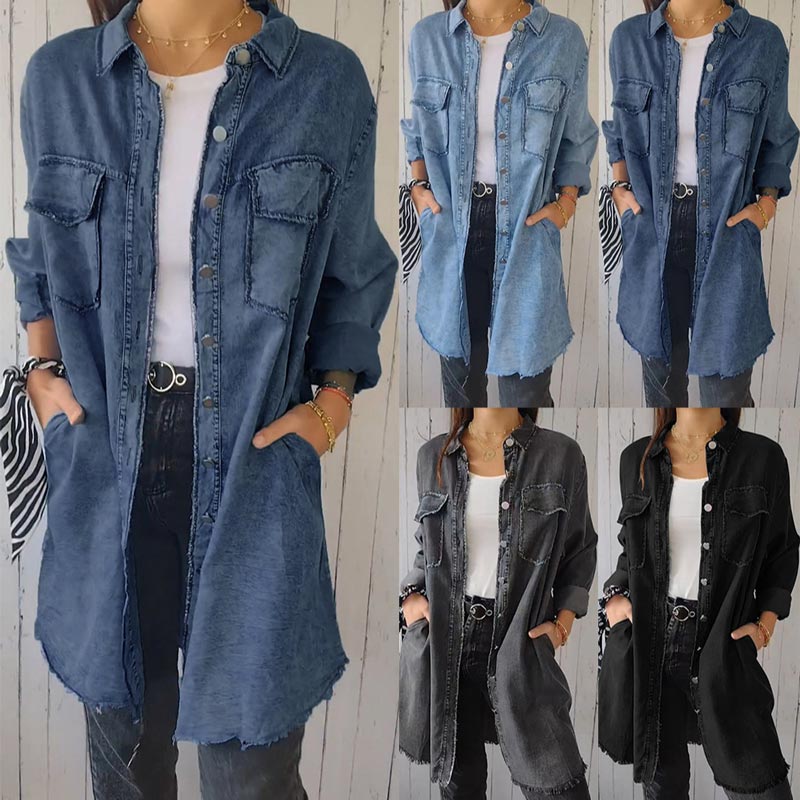 Christiane | Longline Button Front Denim-Style Shirt Jacket