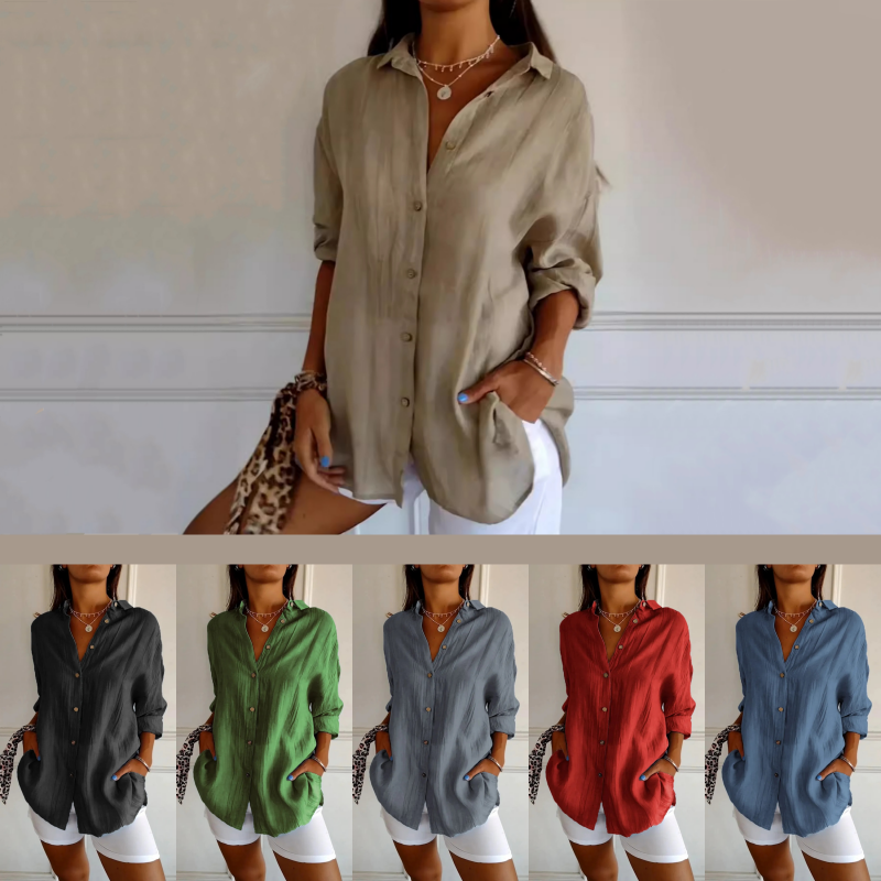 Virgie - Long Sleeve Button Front Pocket Shirt