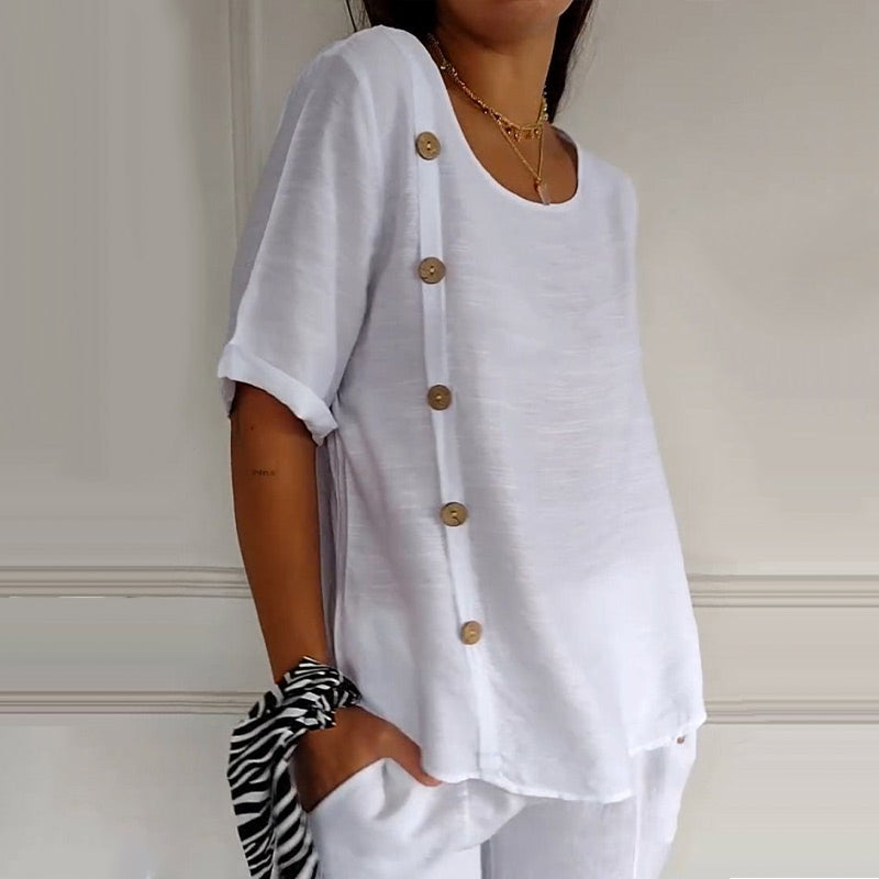 Velma | Side Button Short Sleeve Blouse