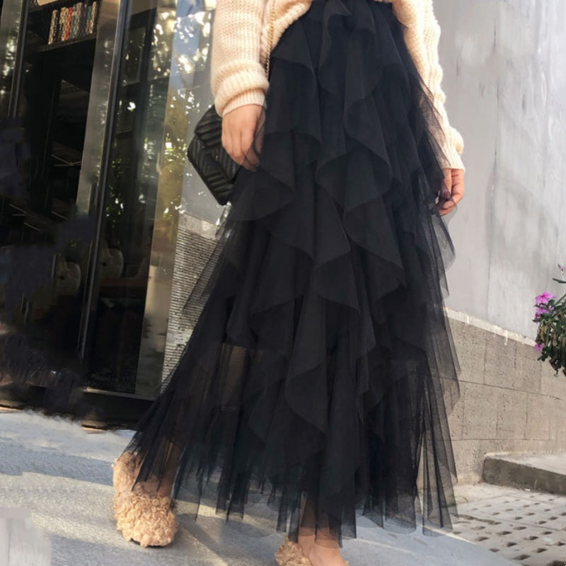 Nadeene | Layered Mesh Midi Tulle Skirt