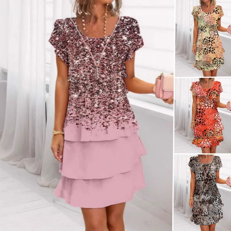 Jonna | Tiered Leopard Print Short Sleeve Dress