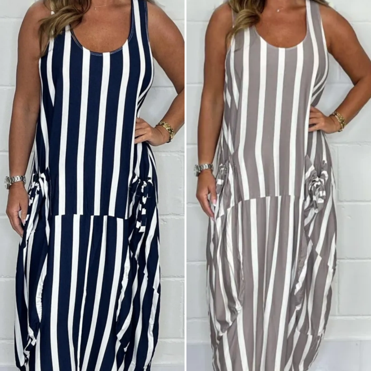 Loosey | Sleeveless Striped Oversized Pocket Maxi Dress