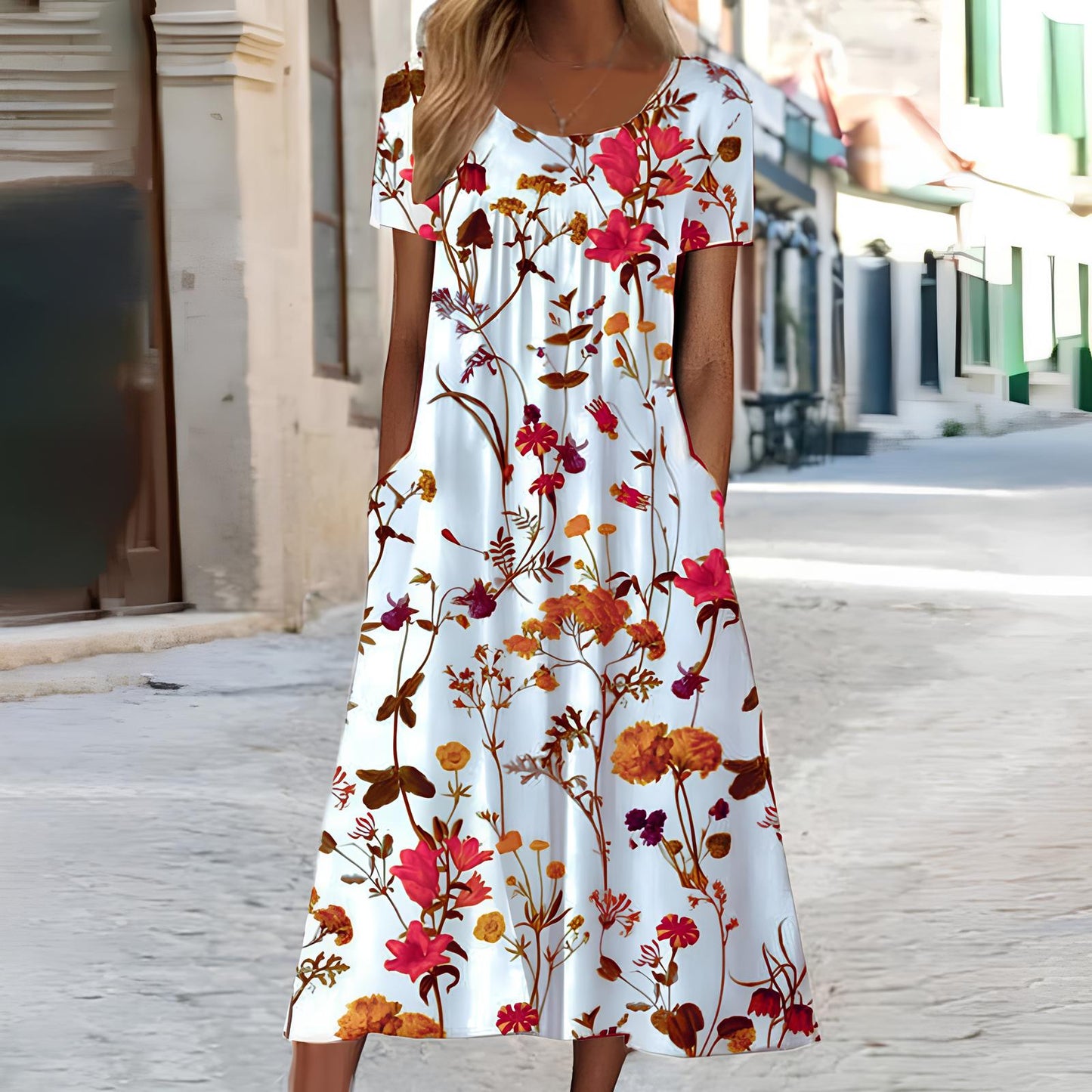 Ndatipo | Floral Print Short Sleeve Midi Dress