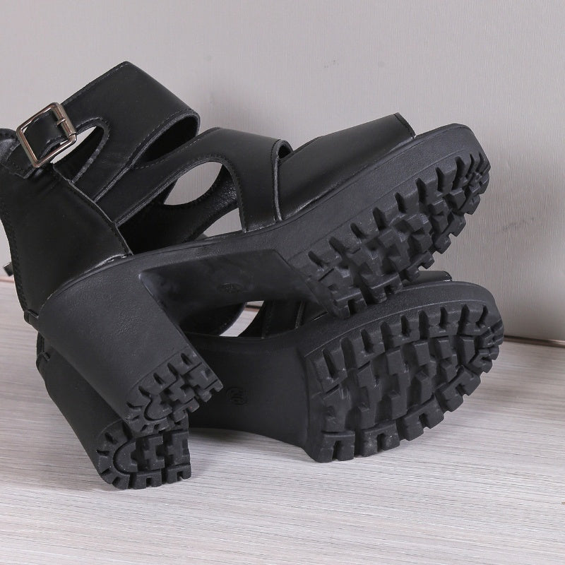 Valasia | Block Heel Sandals Cut Out