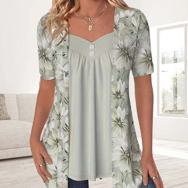 Demi | Floral Print Layered Short Sleeve Blouse