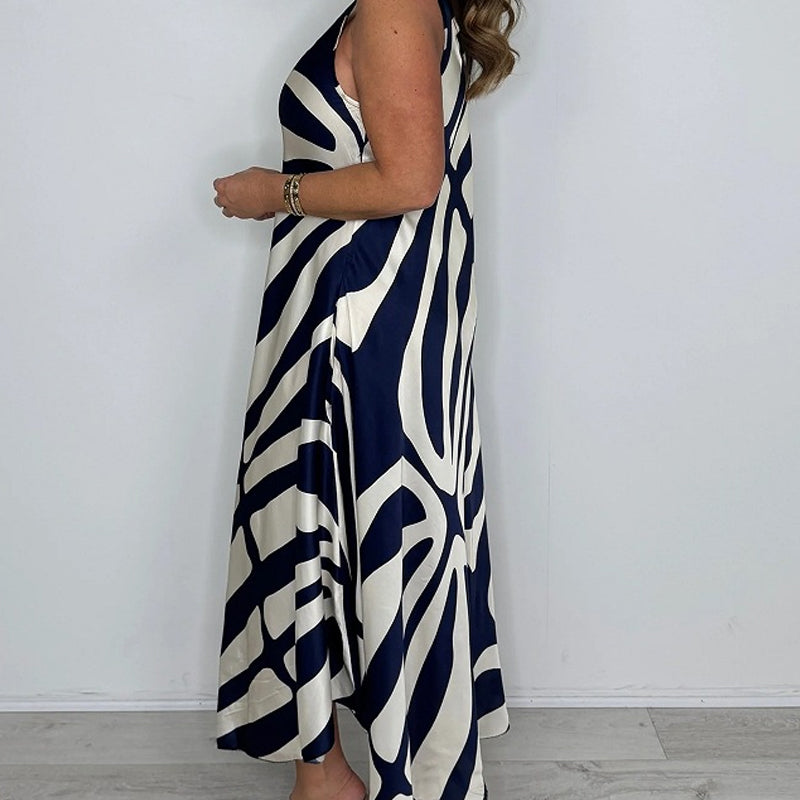 Rodica | Sleeveless V Neck Abstract Maxi Dress