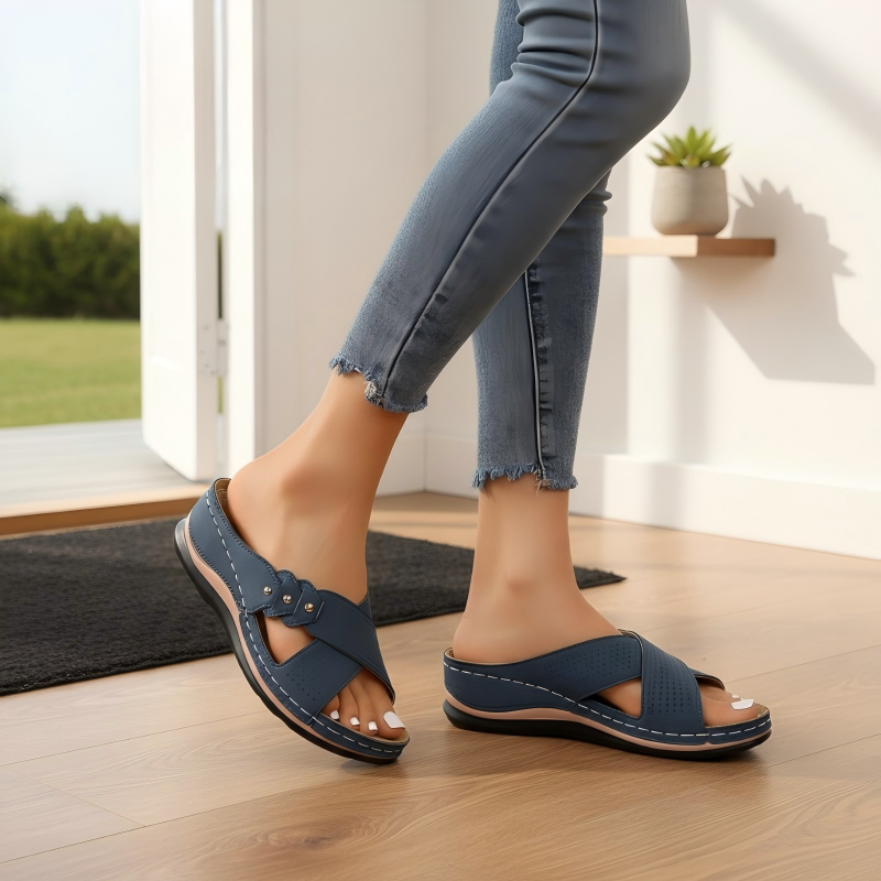 Shawen - Cross Strap Open Toe Wedge Sandals