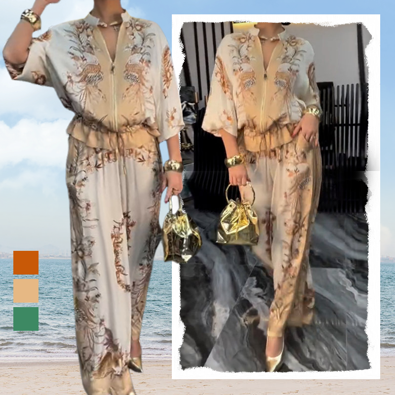 Katya | Floral Print Zip Front Trouser Set