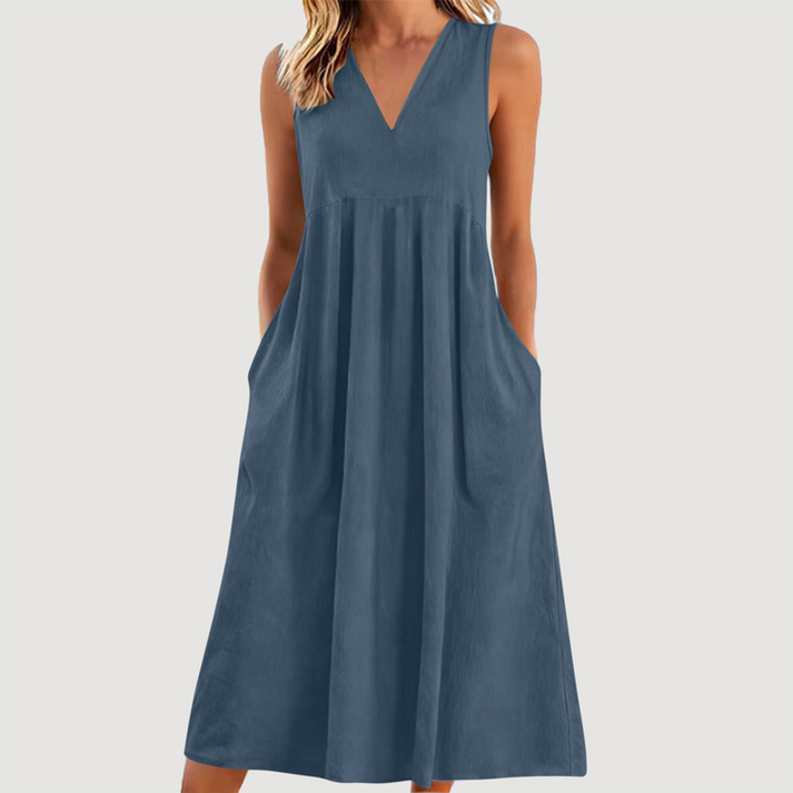Milanie | Midi Dress with V Neck and Pockets