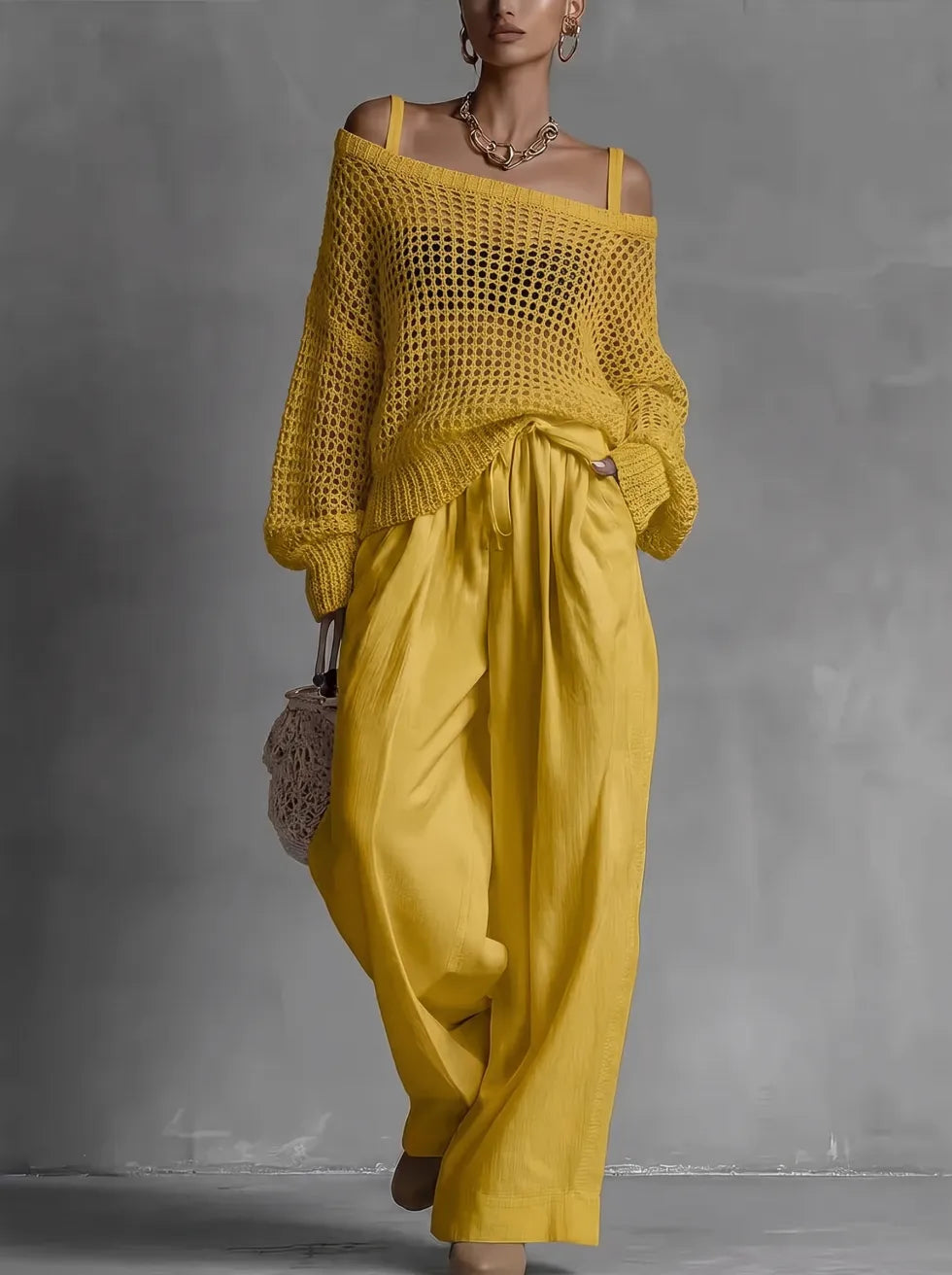 Shaneka | Off Shoulder Knitted Top Wide Leg Set