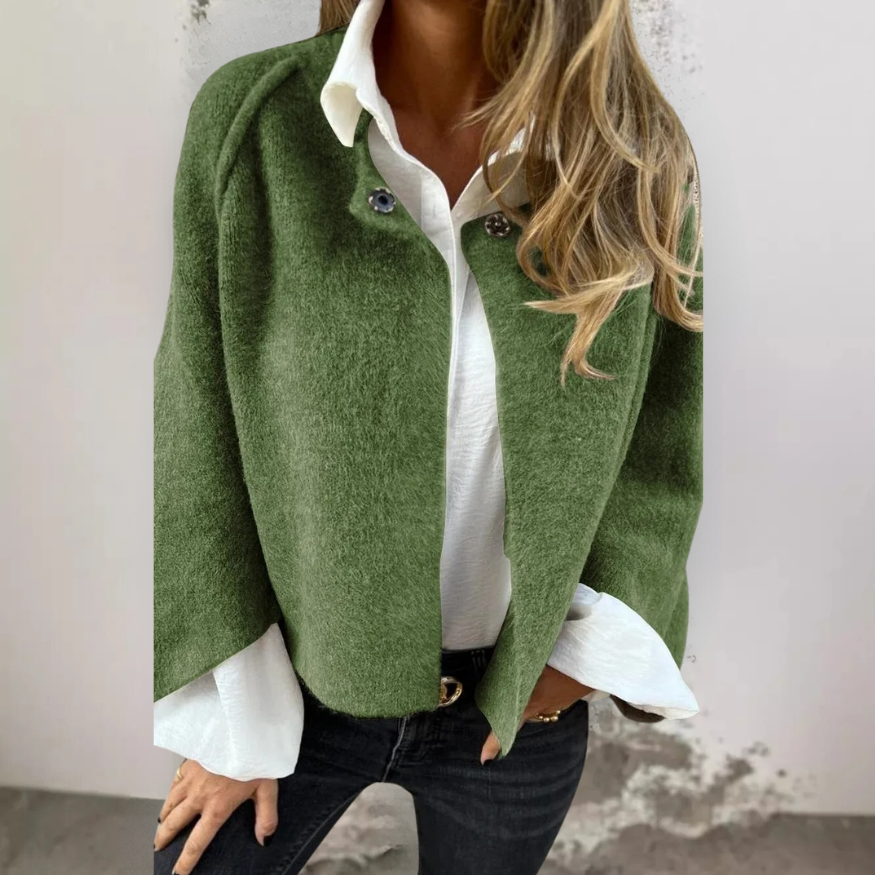 Henrike | Cropped Round Neck Textured Long Sleeve Jacket