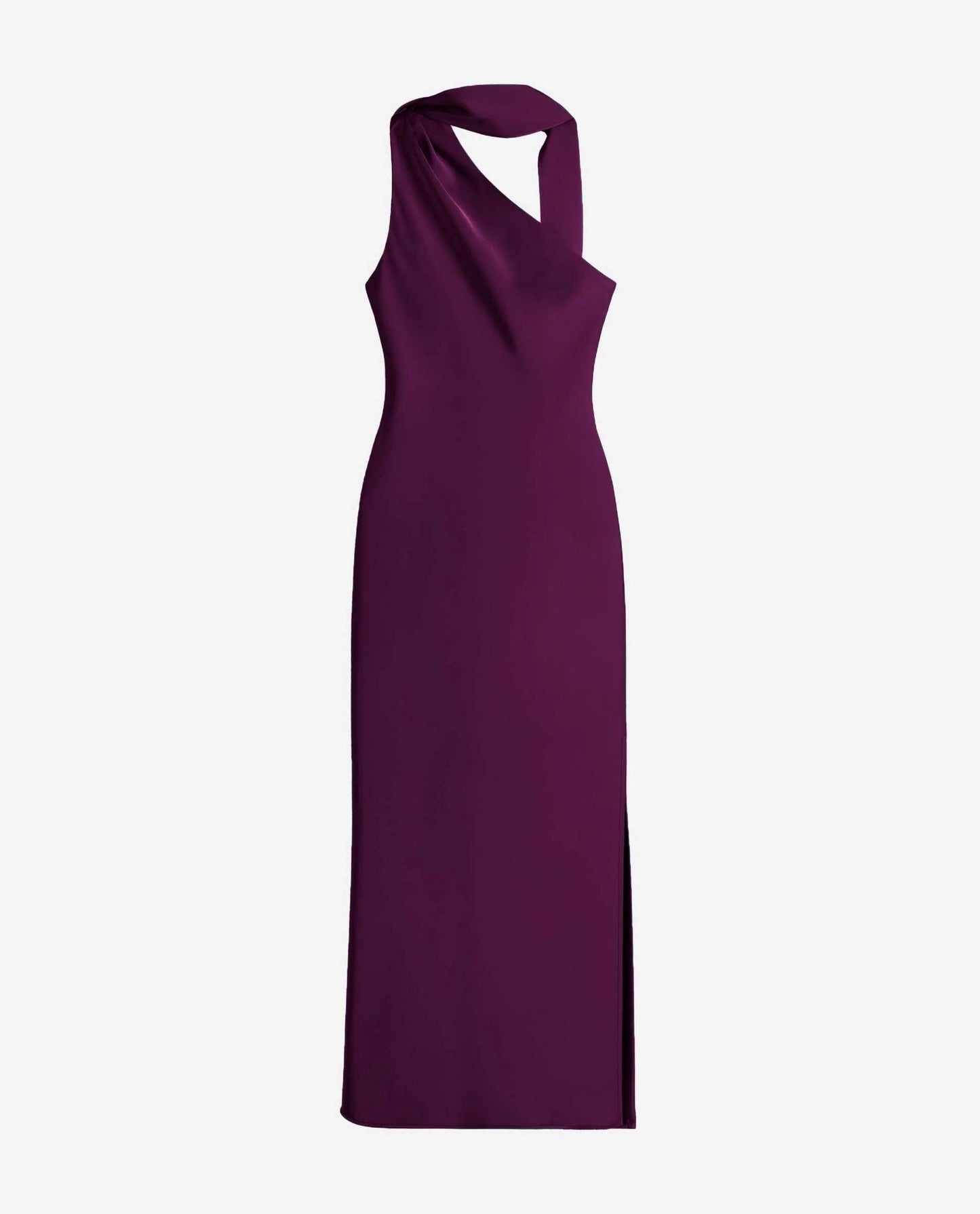 Zinash | Satin-Style Asymmetric Neck Midi Dress