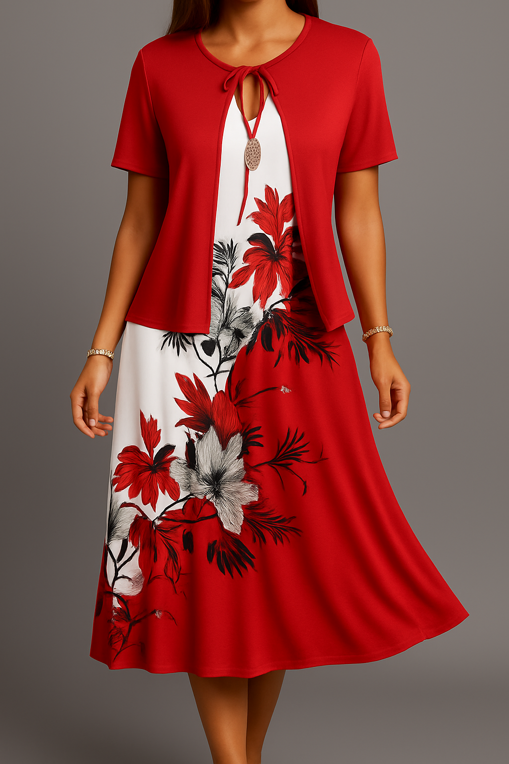 Isadora | Floral Midi Dress With Tie Overlay