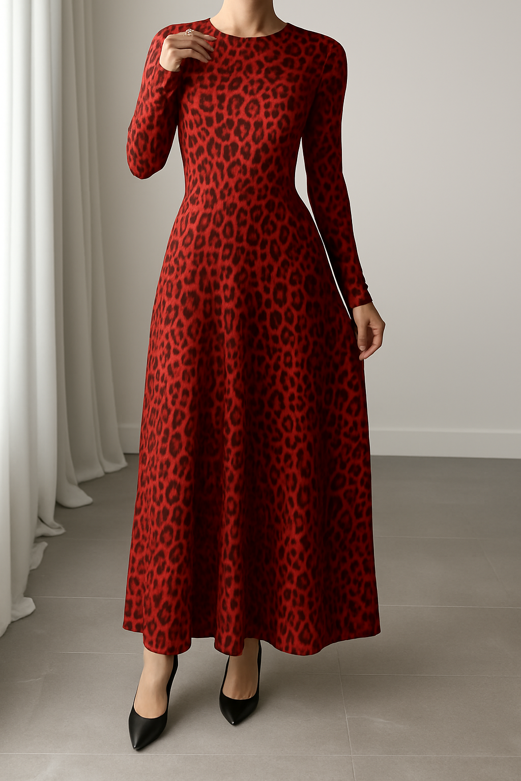 Fridah | Leopard Print Long Sleeve Maxi Dress