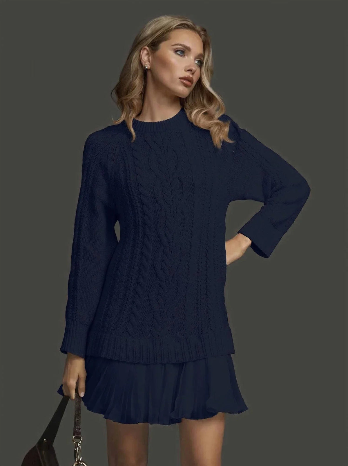 Ambra | Cable Knit Dress with Pleated Hem