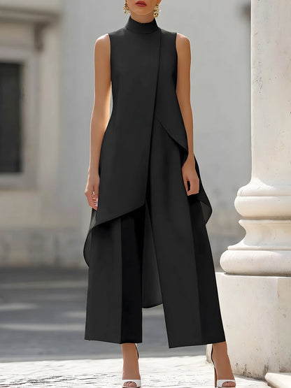 Germine | Sleeveless High Neck Layered Wide Leg Jumpsuit