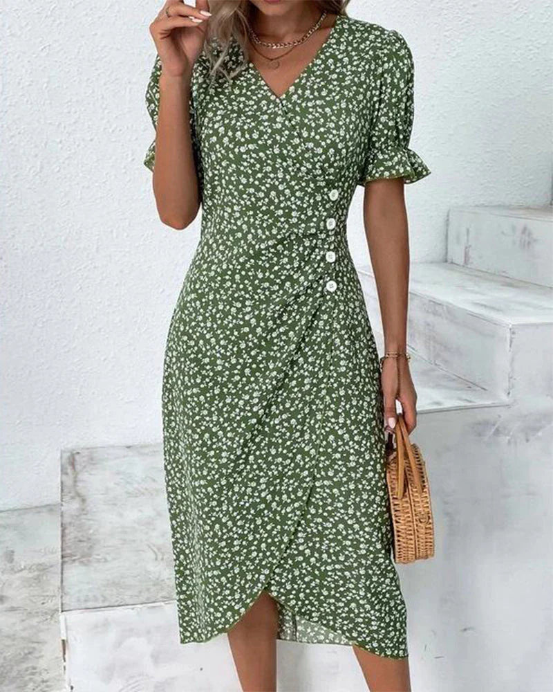 Tine | Floral Print Short Sleeve Wrap Dress